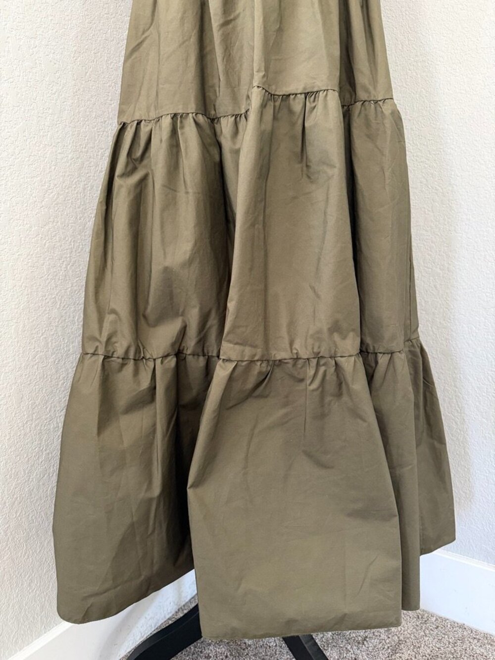 CHEPE Ansaldo Italy Cotton Tiered Ruffle Maxi Dress Olive Green XS - Picture 8 of 10